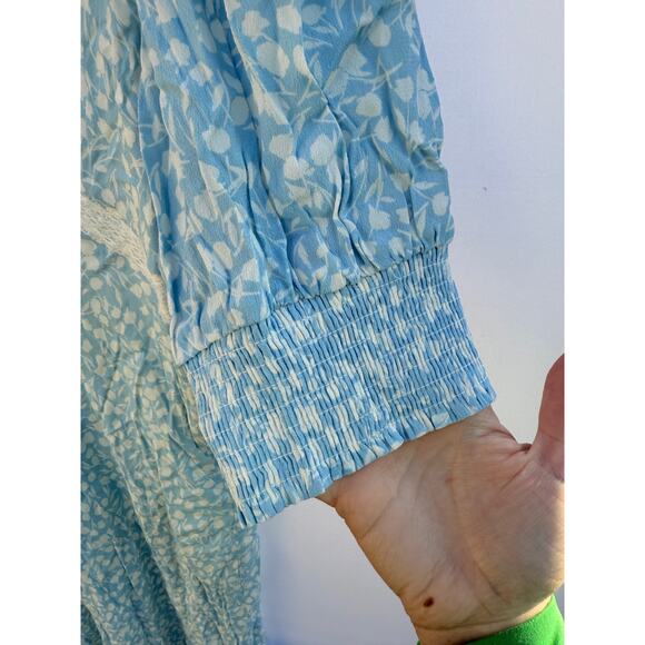 RIXO x Target Light Blue Floral Lace V-Neck Swing Puff Sleeve Midi Dress Sz 16 - Picture 5 of 10